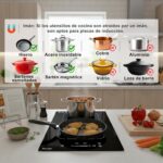 Topwish Placa Inducción 2 fuegos con zonas flexibles, Placa Inducción 30 cm, con Booster, 9 Niveles, Temporizador, Seguridad Infantil, Apagado automático, Mantiene caliente, 3500W - Imagen 5