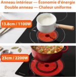 Placa vitrocerámica Topwish de 4 fuegos, vitrocerámica de 60 cm, 6600W, con zonas dobles y ovaladas, cierre de seguridad, indicador de superficie caliente, sin enchufe - Imagen 3