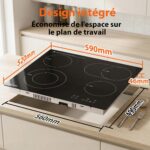 Placa vitrocerámica Topwish de 4 fuegos, vitrocerámica de 60 cm, 6600W, con zonas dobles y ovaladas, cierre de seguridad, indicador de superficie caliente, sin enchufe - Imagen 4
