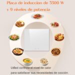 Placa de inducción 4 fuegos blanca DELITEER, Empotrable, 60 cm, Placa vitrocerámica blanca, Control táctil, Bloqueo de seguridad, Temporizador, 220 V ~ 240 V, 3500 W, Con enchufe - Imagen 3