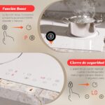 Placa Inducción 3 Fuegos, Blanca, Empotrable 60 Cm, Placa de Inducción con Enchufe, 3500 W, Placa de Cocción Eléctrica 3 Fuegos, Función Boost, Temporizador Y Bloqueo de Seguridad - Imagen 3