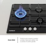 Corberó - Placa Gas Butano 60 cm | CPCGM3F3126N | Potencia 6,05kW | 3 Zonas | Zona Wok | Encendido automático | Capa de protección Clean+ | Apagado automático | Vidrio negro - Imagen 5