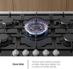 Corberó - Placa de Gas Cristal LUX 75 cm | CPCGM5F5026N | 8,5 kilovatios | 5 Zonas | Zona Wok | Encendido automático | Capa de protección Clean+ | Apagado automático | Negro - Imagen 3