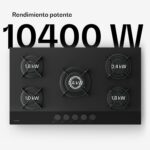 Klarstein Velaire Placa de gas 90 cm - 5 fuegos, 10400 W, Vidrio, Encendido eléctrico, GLP y gas natural, Protección antillama - Imagen 3