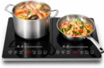 AMZCHEF Placa De Inducción 2 Quemadores, Placa De Inducción Doble con Control Independiente, Bisel Plateado Moderno, 20 Niveles De Temperatura, Múltiples Niveles De Potencia, Temporizador De 3 Horas, 3500W