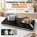 AMZCHEF Placa De Inducción 2 Quemadores, Placa De Inducción Doble con Control Independiente, Bisel Plateado Moderno, 20 Niveles De Temperatura, Múltiples Niveles De Potencia, Temporizador De 3 Horas, 3500W – Image 2