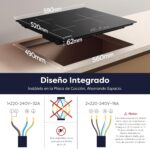 CIARRA Placa Inducción 3 Fuegos 6200W Placa Inducción Cerámica 60 cm, 9 Niveles de Potencia, Temporizador, Cierre de Seguridad CBBIH3 - Imagen 2
