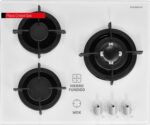 Corberó – Placa de Vidrio Gas Butano |CPCGY2313W | 3 quemadores | Potencia 7,75KW | Zona Wok | Sin autoignición | Apagado automático | Parrilla de hierro fundido | Kit de conversión de gas natural | Blanco
