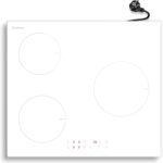 Karinear Placa de Inducción 3 Fuegos con Enchufe, Función Boost, Integrada 3 Zonas 60 cm, Control Táctil, 9 Niveles de Potencia, Bloqueo de Seguridad, Temporizador, 220V~240V, 3500 W, Inducción Blanca