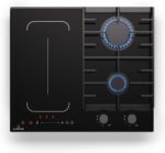 Klarstein MultiChef 4 Cocina de Inducción Gas - 4 Zonas (2 Gas, 2 Inducción), Flexzone, Control Slide Temporizador, 7 Kw, Negra, 58,5 cm