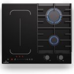Klarstein MultiChef 4 Cocina de Inducción Gas - 4 Zonas (2 Gas, 2 Inducción), Flexzone, Control Slide Temporizador, 7 Kw, Negra, 58,5 cm