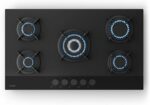 Klarstein Velaire Placa de gas 90 cm - 5 fuegos, 10400 W, Vidrio, Encendido eléctrico, GLP y gas natural, Protección antillama