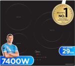 MIDEA Placa de Inducción 3 Fuegos 60 cm 7400 W - Placa de Inducción Integrada con Panel de Control Táctil, Quattro Inverter 9 Niveles, Booster, Indicador luminoso y Temporizador