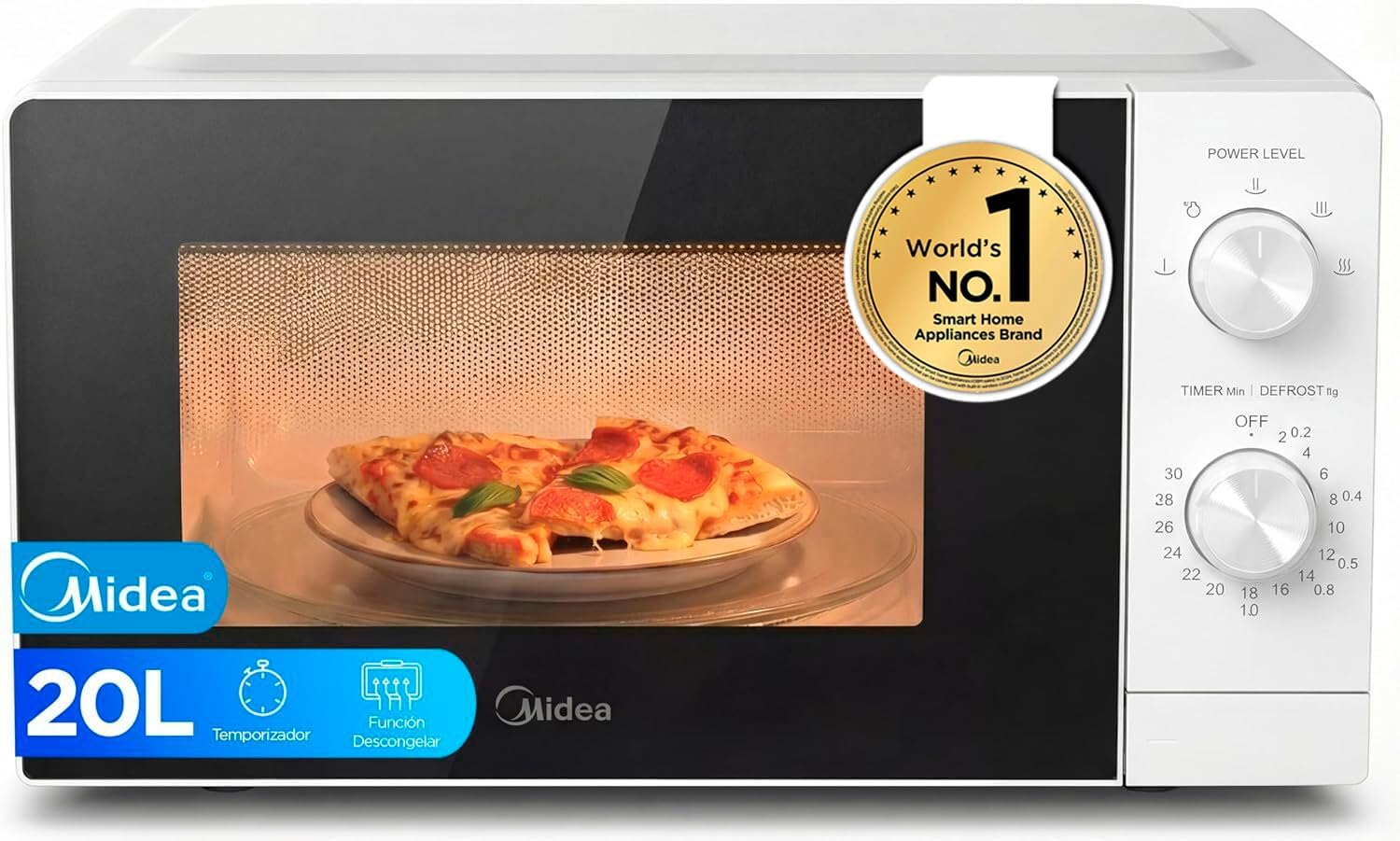 Microondas Midea 20 Litros y 700 W de Potencia | Microondas Midea 20 Litros y 700 W de Potencia | Microondas | Horno microondas de sobremesa blanco con – Image 1
