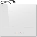 Placa de inducción 4 fuegos blanca DELITEER, Empotrable, 60 cm, Placa vitrocerámica blanca, Control táctil, Bloqueo de seguridad, Temporizador, 220 V ~ 240 V, 3500 W, Con enchufe