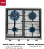 TEKA Cocina de Gas 58 cm, 4 Quemadores, Doble Anillo, Controles Frontales Metálicos, Quemadores de Alta Eficiencia, Autoencendido, Seguridad Termopar, Modelo EX 60.1 4G AI AL DR CI - Imagen 2