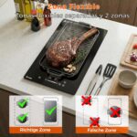 Topwish Placa Inducción 2 fuegos con zonas flexibles, Placa Inducción 30 cm, con Booster, 9 Niveles, Temporizador, Seguridad Infantil, Apagado automático, Mantiene caliente, 3500W - Imagen 2