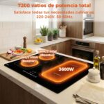 Topwish Placa de Inducción 4 Fuegos, Placa de Inducción 2 Zonas Flexibles, Mesa de Cocción de 60 cm, con Booster, 9 Niveles, Temporizador, Seguridad Infantil, Apagado Automático, Mantener Caliente, 7200W - Imagen 2
