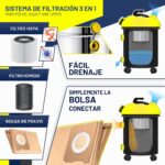 MASKO® Aspirador Industrial Seco Húmedo de Acero Inoxidable 2300W con Enchufe, Función de Soplado, - Imagen 4