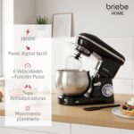 Robot de Cocina Profesional briebe 1800 W Max, Movimiento Orbital, Varillas, Bol 5L, 6 Velocidades – Image 3