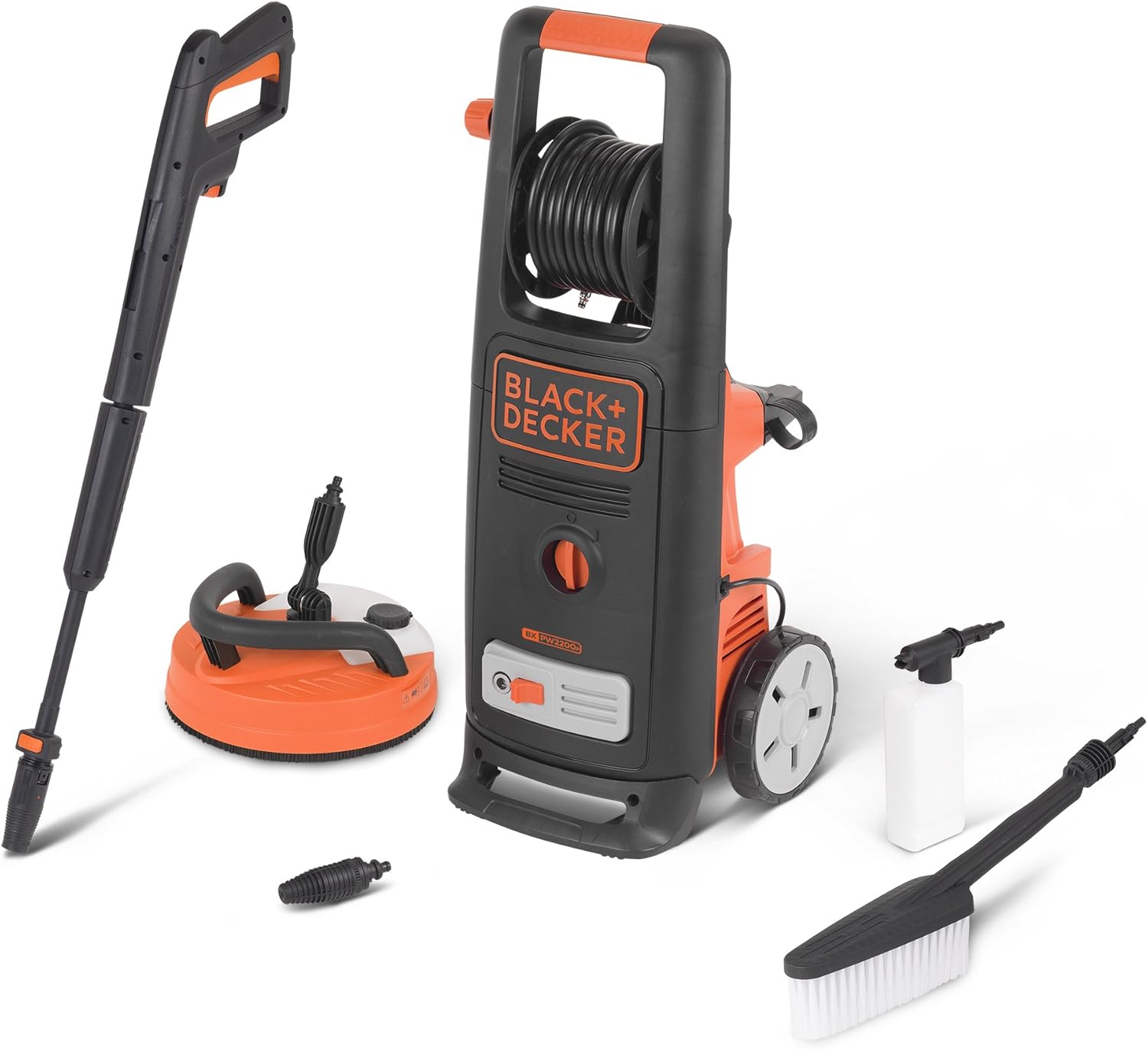 Black+Decker BXPW2200PE High Pressure Washer with Patio Cleaner and Fixed Hidrolimpiadora BlackDecker BXPW2200PE de alta presión con limpiador de patios y cepillo fijo. – Image 1