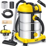 MASKO® Aspirador Industrial Seco Húmedo de Acero Inoxidable 2300W con Enchufe, Función de Soplado,