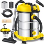MASKO® Aspirador Industrial Seco Húmedo de Acero Inoxidable 2300W con Enchufe, Función de Soplado,