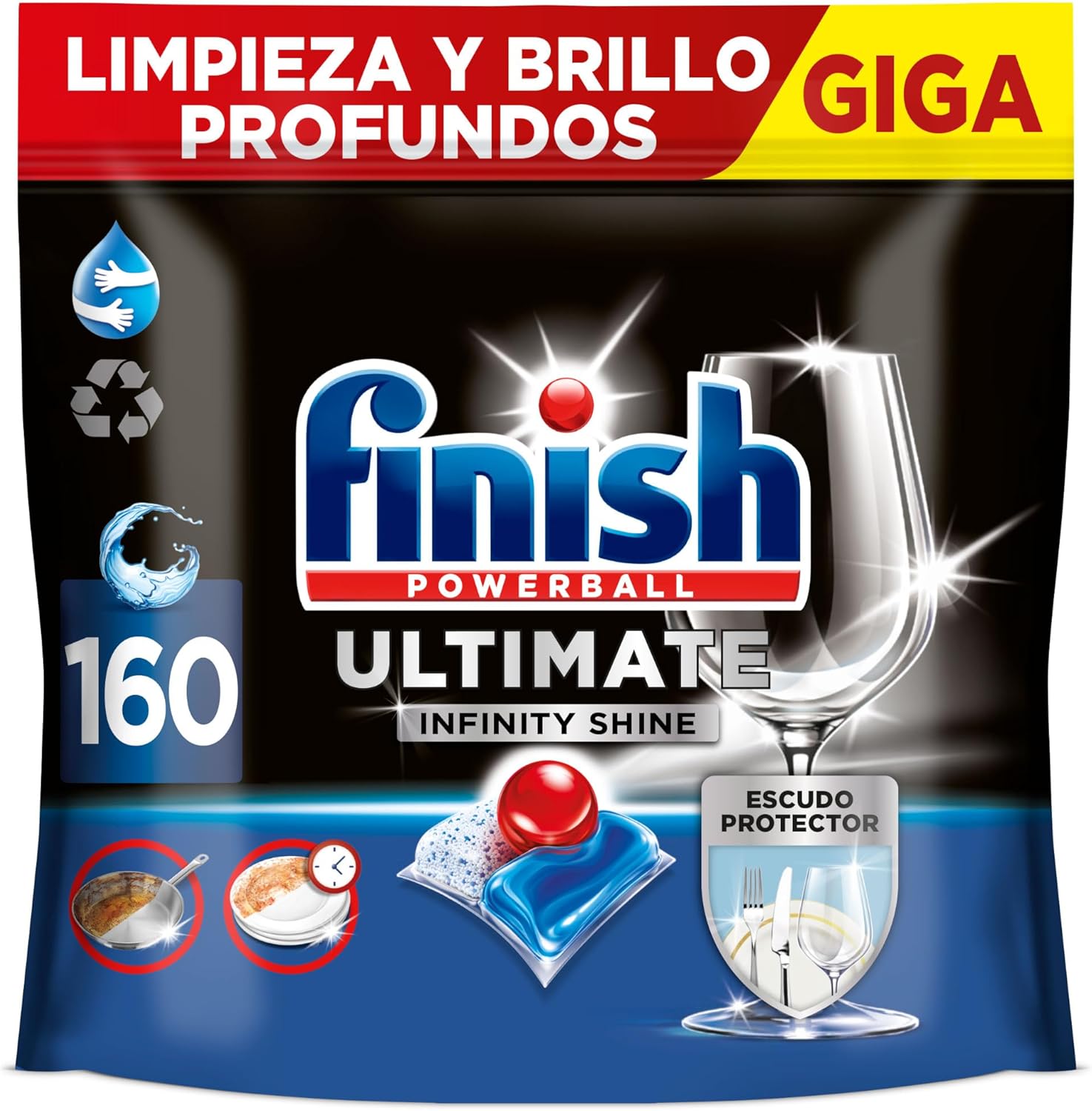 Pastillas para lavavajillas Finish Powerball Ultimate Infinity Shine con quitagrasa Pastillas para lavavajillas Finish Powerball Ultimate Infinity Shine con quitagrasa y vaso - Imagen 1