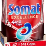 Somat 4 en 1 Excellence Caps (141 Tapas), Pastillas para Lavavajillas de Liberación Rápida