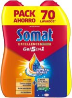 Somat Excellence Duo Gel Frescor Antiolor (2x70 Lavados), Detergente para lavavajillas todo en 1,