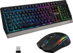 Teclado y ratón inalámbricos retroiluminados para juegos.